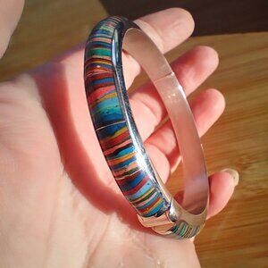 Jay King DTR mine finds Rainbow Calsilica bracelet magnetic hinged bangle 925 St